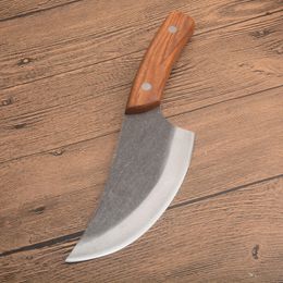 ¡¡En stock!! Cuchillo de chef hecho a mano de China Hoja de satén de acero de alto carbono Mango de madera de espiga completa Cuchillos rectos de hoja fija