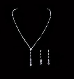 EN STOCK Conjunto de joyas nupciales de cristal Collar chapado Pendientes de diamantes Conjuntos de joyas de boda para novias Accesorios para damas de honor 6251555