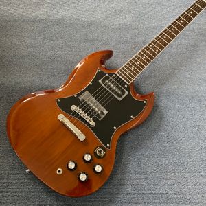 En stock, guitarra eléctrica personalizada de alta calidad, diapasón de palisandro, guitarra marrón, herrajes cromados, 2 pastillas P90