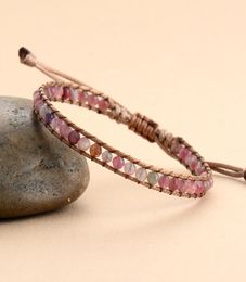 in stock Cute Stone Wrap Bracelets for Women Pink Tourmaline Cord Vegan Bracelet Bangle 4mm Beads Bracelet Christmas Jewelry Gifts3026509