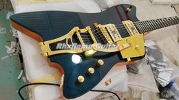 Op voorraad G6199 Billy Bo Jupiter Donkerblauwe elektrische gitaar Zwarte bodybinding Bigs Tremolobrug Gouden hardware Gouden Sparkle slagplaat Miniatuurinleg