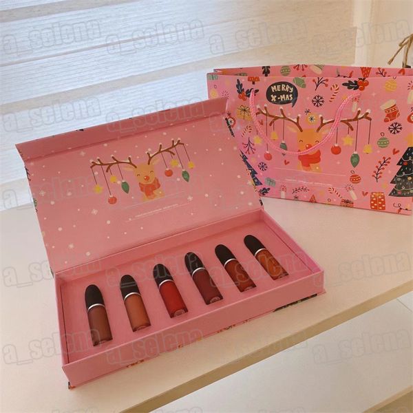 M Lip Makeup 6 couleurs brillant à lèvres liquide hydratant rouge à lèvres ensemble de brillant à lèvres pour cadeau de noël avec sac