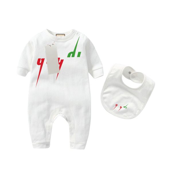 En stock Designer Bébé Vêtements Romper 100% Coton Barboteuses Infant Garçon Fille Lettre Costume Salopette Vêtements Combinaison Enfants Body Pour Bébés bavoir 2 pièces ensemble G0771