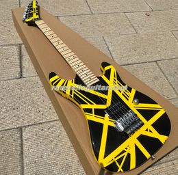 En stock Eddie Edward Van Halen 5150 Stripe jaune Stripe Black Electric Guitar Floyd Rose Tremolo Bridge Bridge Écrou Wammy Bar