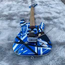 En stock Edward Eddie Van Halen RELIC pesado azul Franken Electric Guitar Rayas blancas negras, ST Shape Maple Neck, Floyd Rose Tremolo Tuerca de bloqueo 5150