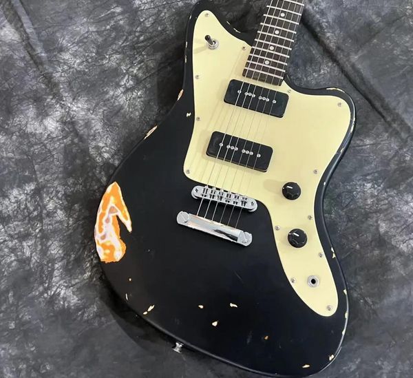 Fano – guitare électrique Alt De Facto JM6 Relic Black Over Sunburst, micros noirs P90, Pickguard crème doré, accordeurs Vintage, en Stock