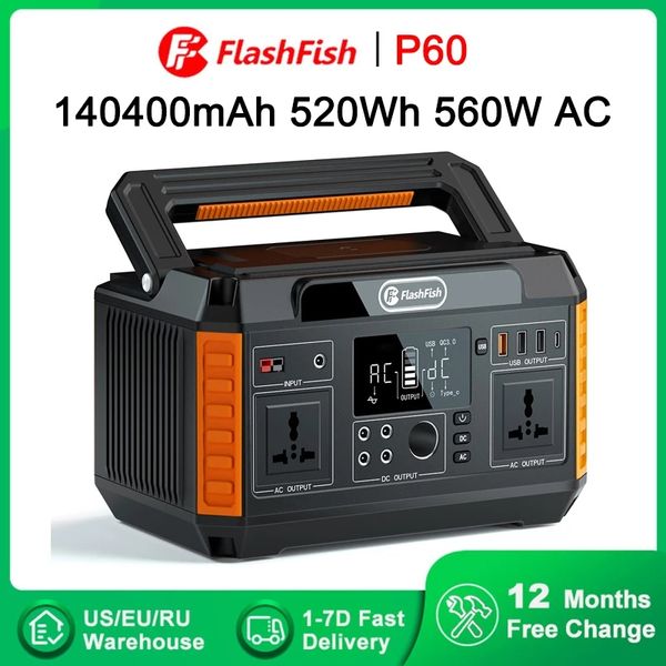 Flashfish 560W Power Station 220V 110V 520Wh 140400mAh Générateur solaire CPAP Batterie Alimentation de secours Alimentation de secours