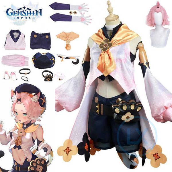 En stock Jeu Genshin Impact Diona Cosplay Costume Perruques Anime Tenues Robe Halloween Carnaval Uniformes pour Femmes Filles Y0903