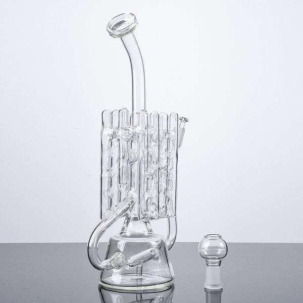 En stock Glass Bong Smoking Hookahs Percolador en línea Swiss Perc Tuberías de agua 14 mm Bongs conjuntos masculinos con Glass Nail Guard Reciclador Rig Oil Dab Rigs