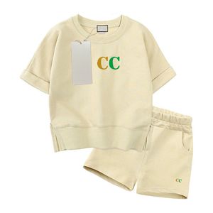 En stock 3 styles enfants vêtements de créateurs bébé ensemble enfant ensembles garçons col rond pur coton logo impression t-shirt à manches courtes short costume bébé vêtements