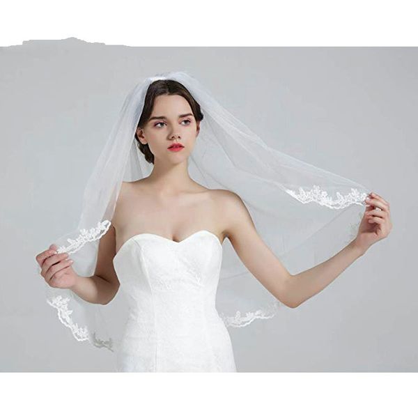 En Stock accessoires peu coûteux voiles de mariage deux pièces Appliques bord tulle accessoires de mariée offres spéciales moderne incroyable