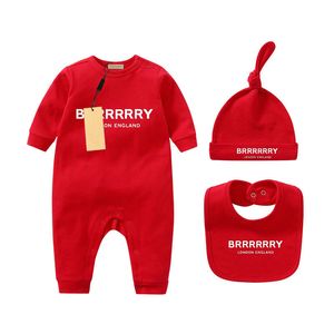 Baby geboren baby meisje ontwerper merk brief kostuum overalls kleding jumpsuit kinderen bodysuit voor baby's outfit romper Outfi bib hoed 3pc B808