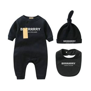 Baby geboren baby meisje ontwerper merk brief kostuum overalls kleding jumpsuit kinderen bodysuit voor baby's outfit romper outfi slabbetje hoed 3pc