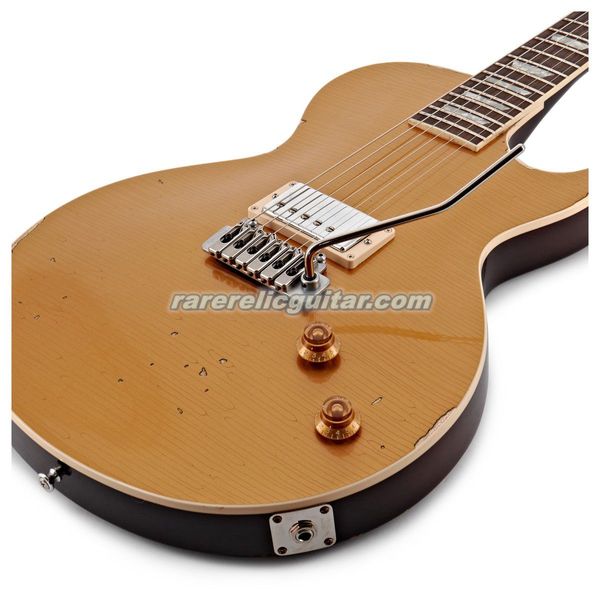 En stock Joe Perry Gold Rush Axcess Aged Relic Antique Goldtop Guitare électrique Coréen Tremolo Bridge Single Humbucker Pickup Sculpté Axcess Neck Grover Tuners