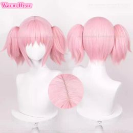 En stock Kaname Madoka Wig Pink Short 30cm Double Ponytails Cosplay Anime Belle perruque Halloween de coiffure résistante à la chaleur + Capuche de perruque