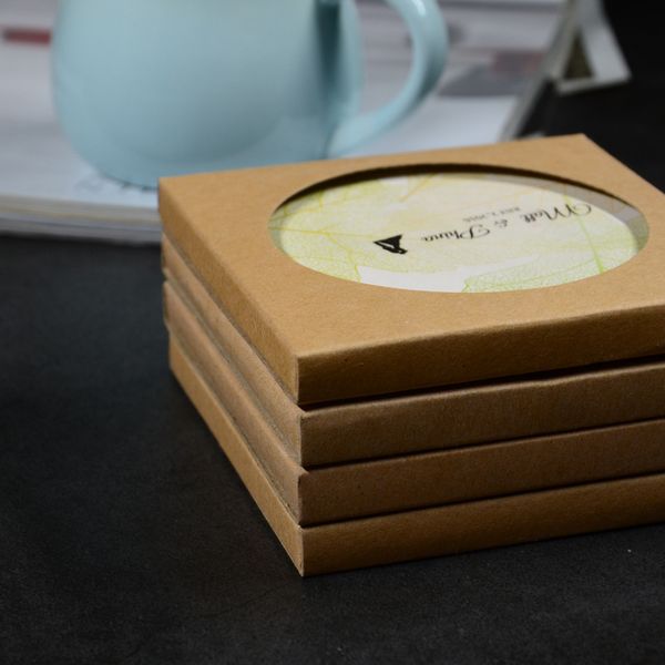 En Stock Kraft Papier Sous-Verres Boîte D'emballage Dessous De Verre Boîtes En Papier Boîtes-Cadeaux Pour Tasse En Céramique Tapis Tasse Pad Emballage