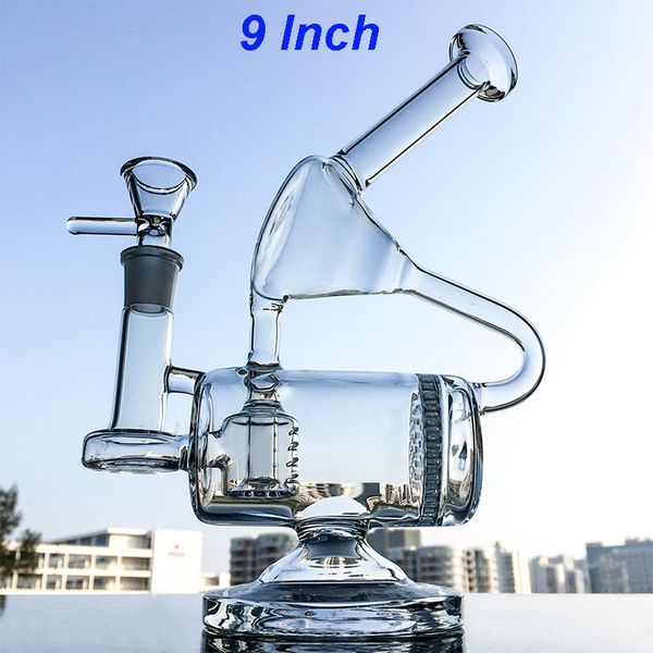 En stock Bong de vidrio grande Cachimbas de 9 pulgadas Big Recycler Dab Rigs Comb Perclator Bongs Inline Perc Oil Rig 14 mm Tubos de agua con junta hembra con tazón WP143