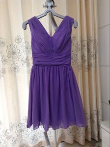 En Stock lavanda US4 nuevo barato elegante especial cuello en V hasta la rodilla vestidos de dama de honor/vestidos de fiesta de boda LDH220