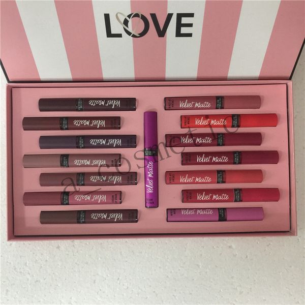 En stock! Lip Gloss Good Quality Love Matte Cream Set Lipstick Liquid Lipstick 15 Colors Kits de maquillaje de lápiz labial de humedad de larga duración con bolsa