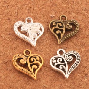 200 stks / partij Bloempatroon Hart Charms Antiek Zilver / Goud / Brons Hangers Sieraden DIY Fit Armbanden Ketting Oorbellen L919