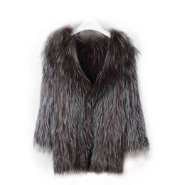 In Stock Natural Silver Fur Geknit Gekleding Vrouwen Basis Lagen Real Bont Coat Geknakte Haar lange overjas 3 kleuren S-7XL T220810