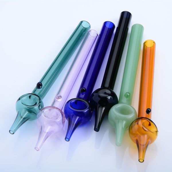 Pipes à poignée en verre coloré pour herbes sèches Mini collecteur d'huile en verre Dab paille tube droit accessoires pour fumer tuyau de bong d'eau couleur aléatoire