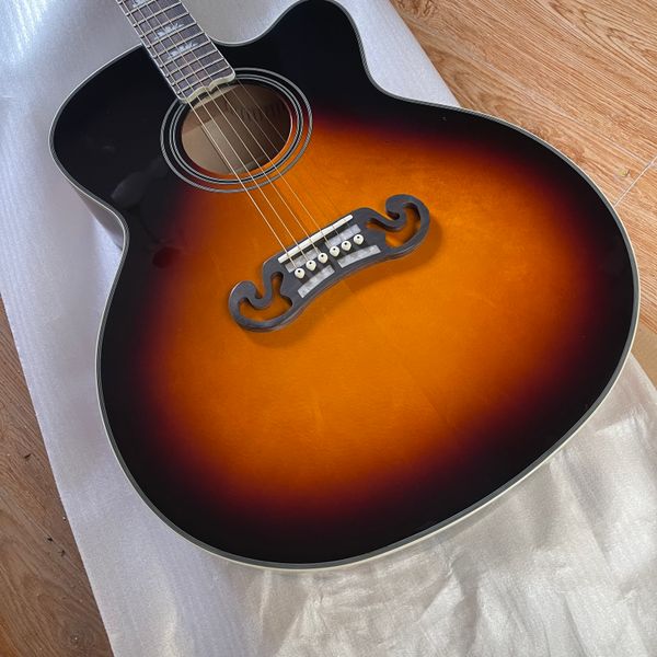 En stock Nouvel arrivée 43 # acoustique (électrique) Guitare J200 Angle de manche simple manquant de manche / pont, écrous en os / selle SJ200 dans le Sunburst vintage 202403