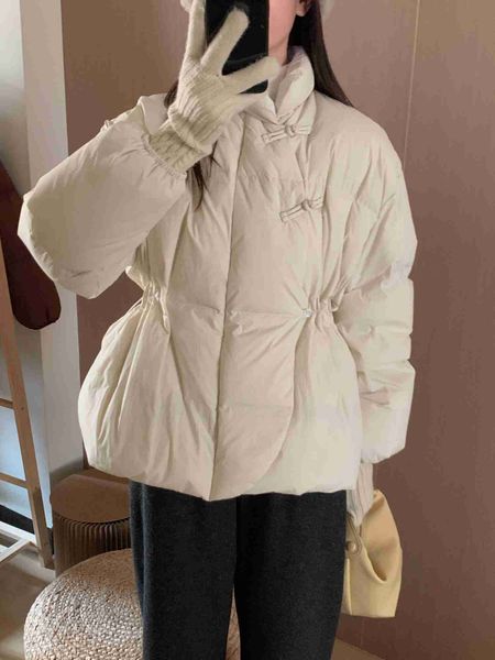En stock! Nouveau style chinois boutonné style chinois doudoune pour femmes 2023m3 hiver nouveau col montant taille veste manteau