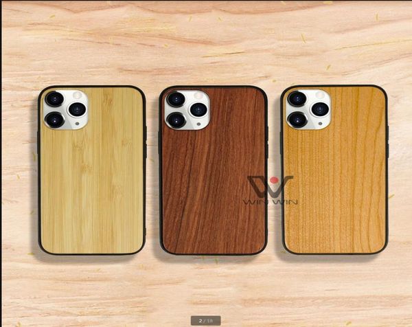 En stock de couvertures de téléphone pour iPhone 11 12 13pro x xr xs max 8 7 6 Plus Naturalwood Ultra Slim Protective Wooden TPU Covers Case 1350952