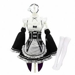 En stock Ram / Rem Cosplay Re: Zero Kara Hajimeru Isekai Seikatsu Costume noir Servante Dr pour Noël Halen G7SL #