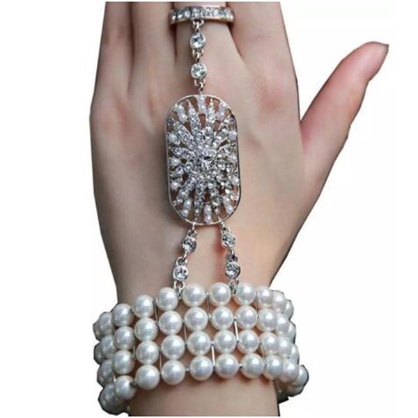 En Stock, listo para enviar, accesorio de boda, pulsera nupcial de cristal con anillo, cadena de mano, 230C