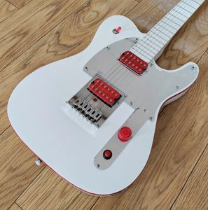 En stock Red Kill Switch Arcade John 5 Ghosts Guitare électrique blanche Frettes en acier inoxydable Reliure de corps rouge Micros rouges Miroir Pickguard Touche laquée blanche