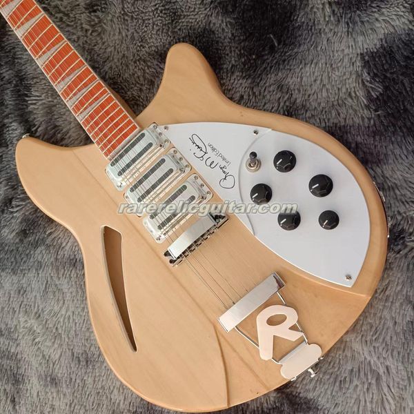 En stock Roger McGuinn 1988 370 Maple Glo Natural 12 cuerdas Semi huecos Guitarra lacigas de laca, 3 pastillas, incrustación triangular, cuello sándwich