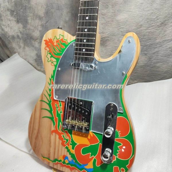 En stock Satin Matte Natural Ash Corps Jimmy Page Dragon Guitare électrique Rosewood Fingerard Mirror Pickror Pickguard Vintage Tuners