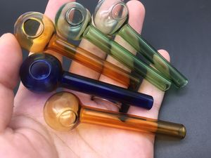 En stock Pipa de vidrio pequeña Pipas de fumar de vidrio de colores 7 cm de longitud Quemador de aceite Pyrex Pipas de mano Pipa de humo de tabaco azul verde naranja