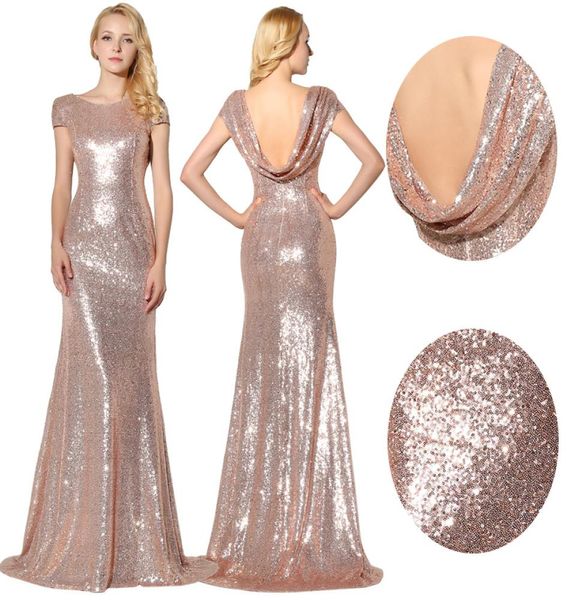 Robes de demoiselle d'honneur en paillettes d'or rose scintillantes 2019 bijou manches courtes demoiselle d'honneur Bling Bling robe de bal robes de soirée 8452698