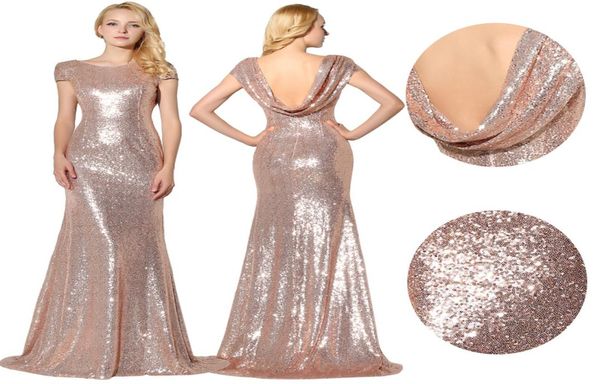 En stock Robes de demoiselle d'honneur en paillettes d'or rose scintillant 2019 bijou manches courtes demoiselle d'honneur Bling Bling robe de bal robes de soirée 3470051