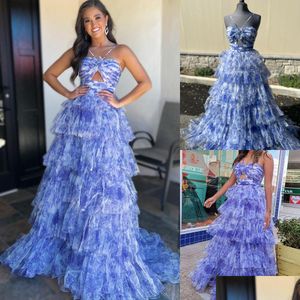 En stock Vestidos para ocasiones especiales Estampado floral con volantes Vestido de fiesta 2K24 Body Keyhole Halter Purple Tiered Tle Preteen Lady Pageant Dhgga