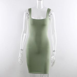 In voorraad Vierkante hals Mouwloze Bodycon Mini Jurk Basic Dames Zomer Zwart Backless Party Clubwear Jurken S-XL CF4321