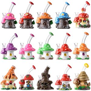 EN STOCK Unique Beaker Bongs Cute Cartoon Hookahs 3D Mushroom Glass Tubos para fumar hechos a mano Showerhead Perc Oil Dab Rigs Multi Style 14mm Joint Water Pipes