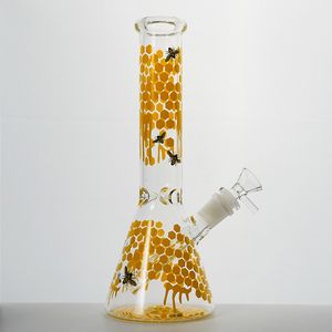 EN STOCK Narguilés uniques de style abeille 10 pouces de haut tube droit Bongs Tuyaux d'eau en verre avec bol à tige descendante diffuse