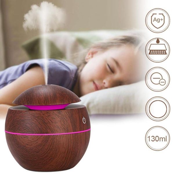 en stock USB Aroma Difusor de aceite esencial Ultrasónico Humidificador de niebla fría Purificador de aire 7 Cambio de color LED Luz nocturna para oficina Hogar