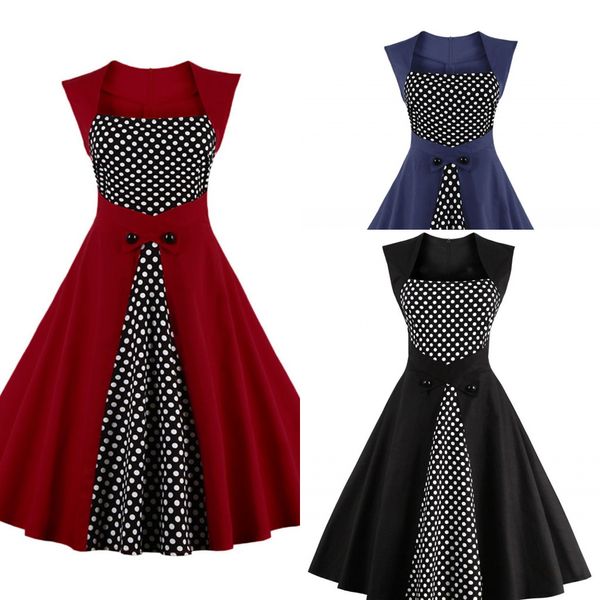 En Stock Vintage Plus La Taille D'été Femmes Rouge À Pois Audrey Hepbum Années 50 Rockabilly Robe Rétro Robe De Soirée Feminino Vestidos FS1162