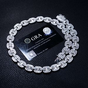 En stock VVS Moisanite Hip Hop Mens Mens Rapper Diamond Chains 14 mm Collier pendentif chaîne de liaison cubaine Sterling Sier