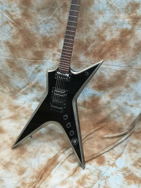 En stock Wash Dime Stealth Dimebag Darrell Black con biseles plateados Guitarra eléctrica Floyd Rose Tremolo Hardware negro Afinadores Grover Diapasón de palisandro Sin incrustaciones