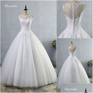 Robes de mariée en stock Zj9036 2021Tle dentelle blanche ivoire formelle O cou robe de mariée robe de bal plus taille 2-28W Drop Delivery Party Ev Dhs0Q