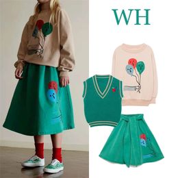 En stock WH Toddler Girl Sweatshirts Jupes Gilet Imprimer Mode Garçon Enfants Boutique Vêtements En Gros 211025