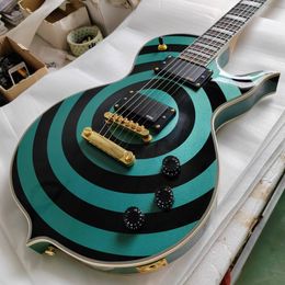 Op voorraad Wylde Audio Odin Grail Gangreen Metallic Groen Zwart Bullseye Elektrische Gitaar Mahonie Body Grote Blok Inleg China EMG Pickups Gouden Hardware