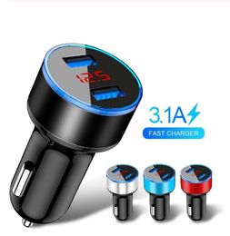 en stock3.1A LED Display Dual USB Car Charger Universal Mobile Phone Aluminium Car-Charger pour Xiaomi Samsung iPhone 11 Pro Max