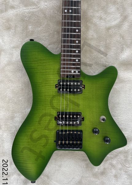 EN STOCKING Headless Electric 6 Strings Traveler Guitar Ou 24 Fret Guitar ASH Body Avec FLAME TOP GREEN BURST Couleur Érable